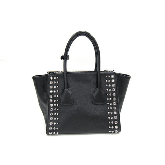 Prada Handbag Black Leather Beads Studded Crossbody Shoulder - Picture 2 of 10